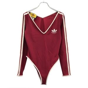 Gucci Red Long-Sleeve V-Neck Bodysuit with White Trim